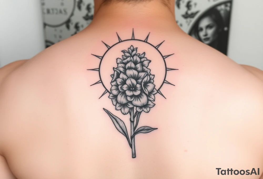 hyacinth flower in front of the sun tattoo idea
