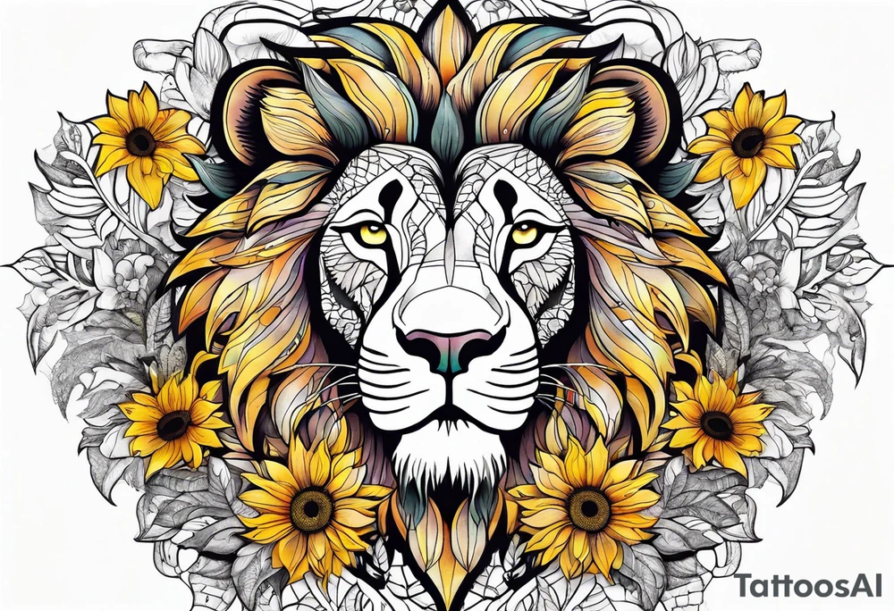 Lion top; sunflower bottom tattoo idea