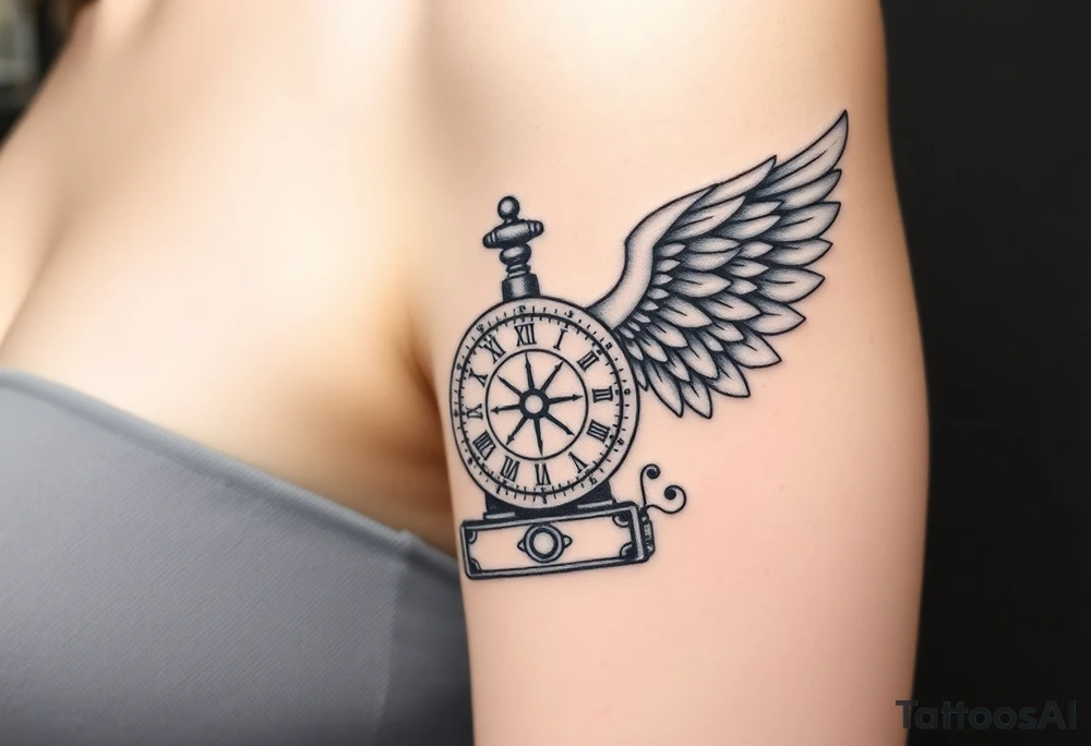 Slot machine with compass and clock with angel wings tattoo idea