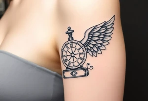 Slot machine with compass and clock with angel wings tattoo idea