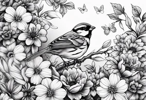 sparrows and butterflies and flowers tattoo idea