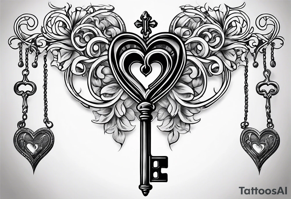 Heart shaped antique key tattoo idea