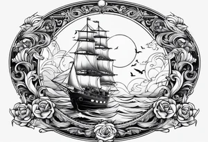 bateau, phare maritime, phoenix et lune bleu. tattoo idea
