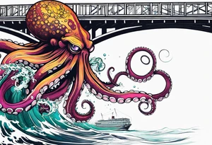 Giant Octopus attacking bridge tattoo idea