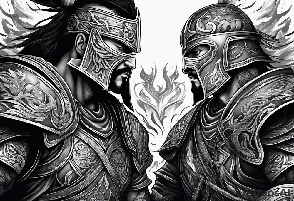 Warriors fighting in a smoky background tattoo idea Warriors fighting in a smoky background tattoo idea