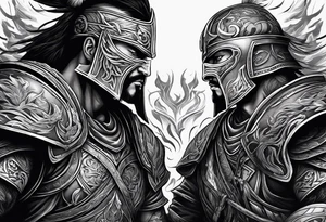 Warriors fighting in a smoky background tattoo idea