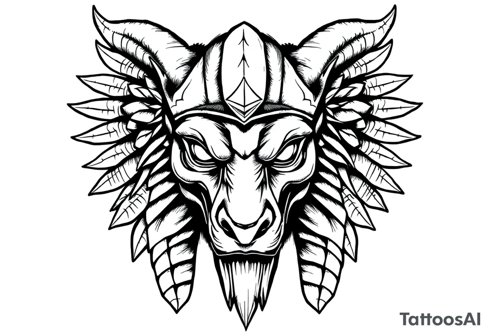 powerful majestic muscle anubis Egyptian god face without eyes with mantle on head tattoo idea