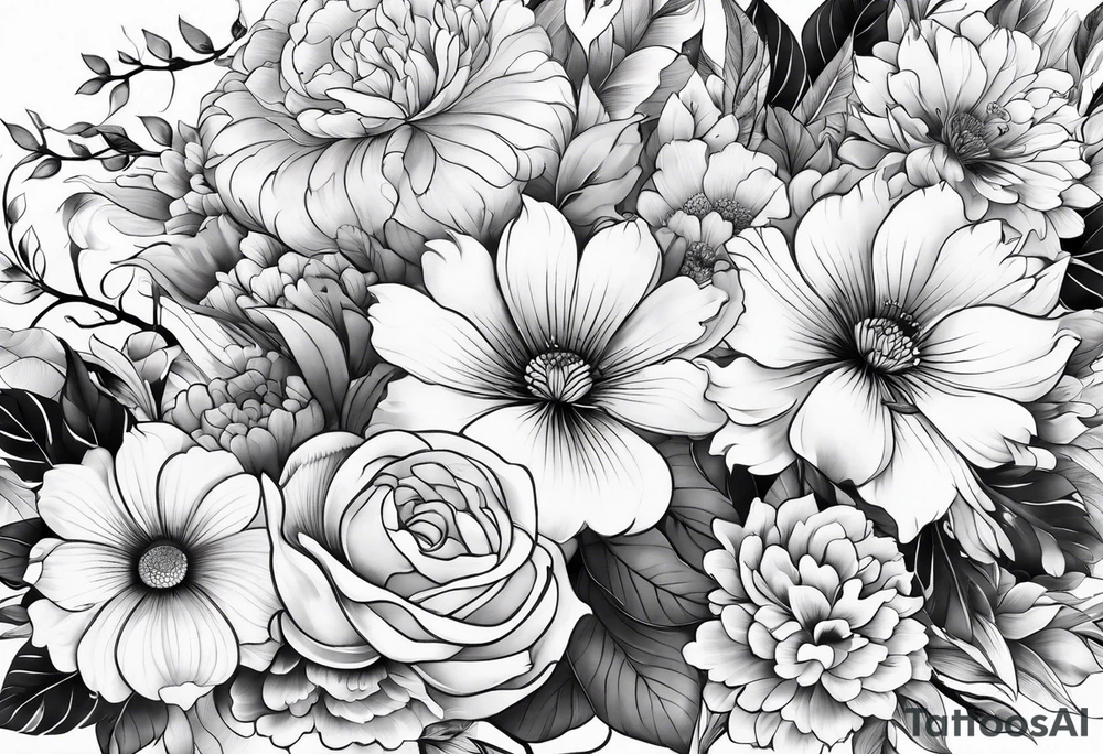 Japanese sleeve with flowers tattoo idea
