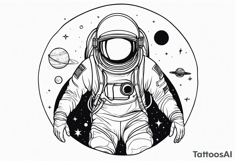 an astronaut hunched over in space from the back holding a planet in his hands tattoo idea