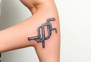 long System of pipes that transitions and transforms into veins of forearm. Top pipe starts closer to the elbow tattoo idea