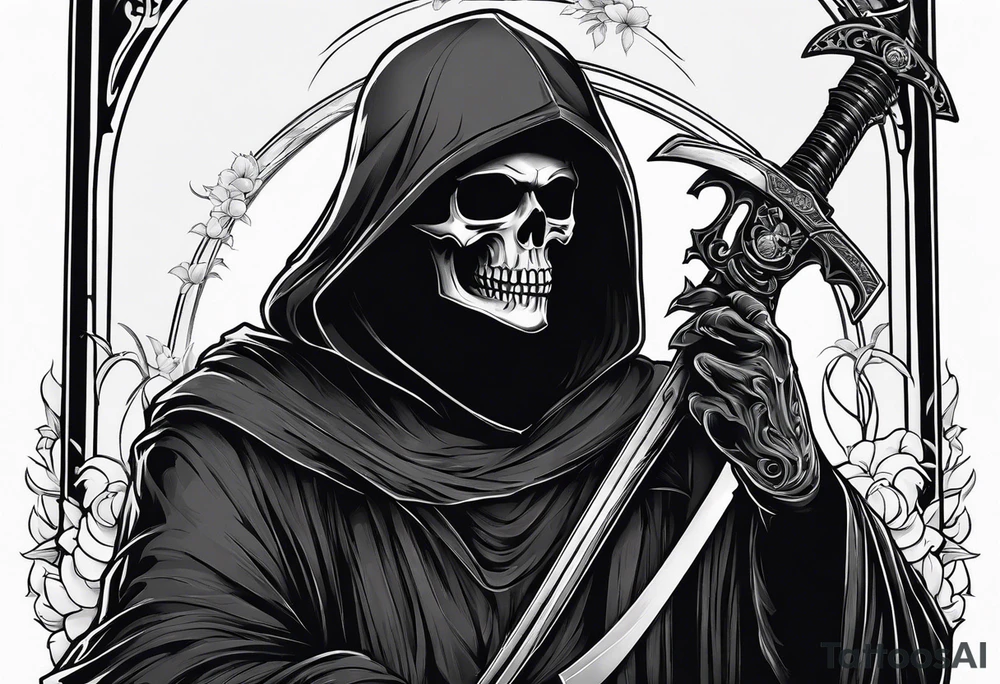grim reaper with sword and pistol tattoo idea