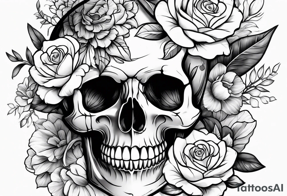 Skull and flowers tattoo idea