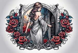 Woman walking out of a graveyard tattoo idea