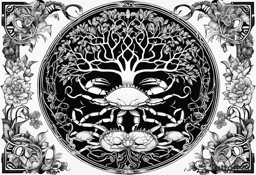 tree of life with zodiac crab tattoo idea
