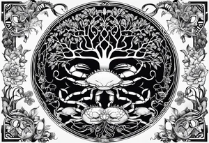 tree of life with zodiac crab tattoo idea