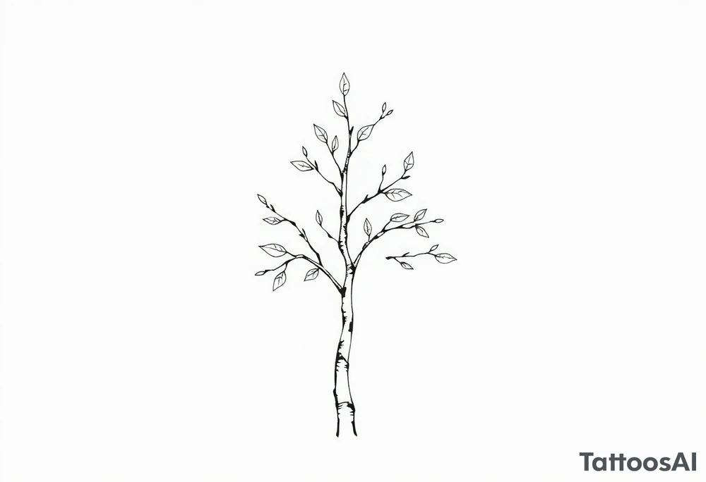 birch tree with half leaves tattoo idea