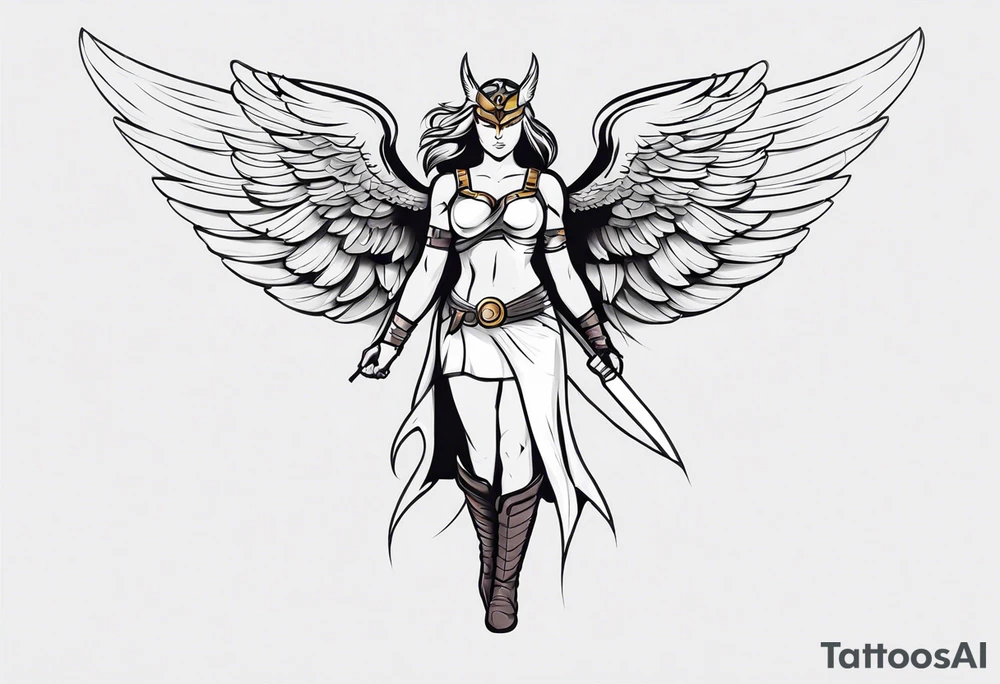 The full body of a Valkyrie with wings tattoo idea