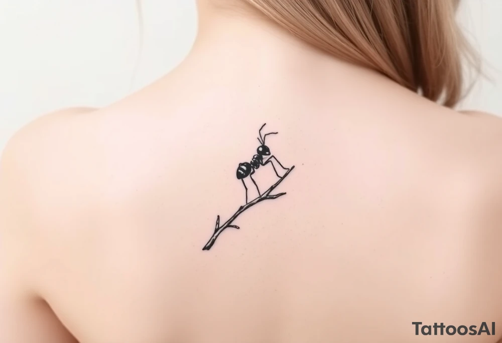ant on a tree branch tattoo idea