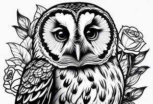 Barred owl with a single rose tattoo idea