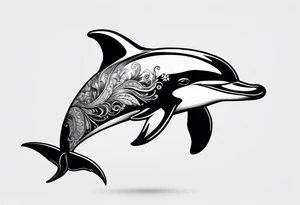 One dolphin wearing one party hat on top . Side view. Dolphin should be smiling. tattoo idea