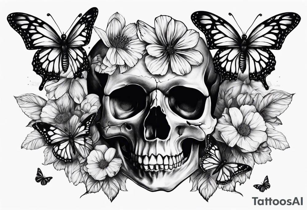 skull & butterflies tattoo idea