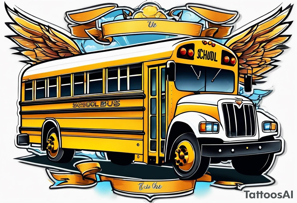 animated school bus with wings tattoo idea
