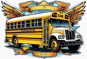 animated school bus with wings tattoo idea