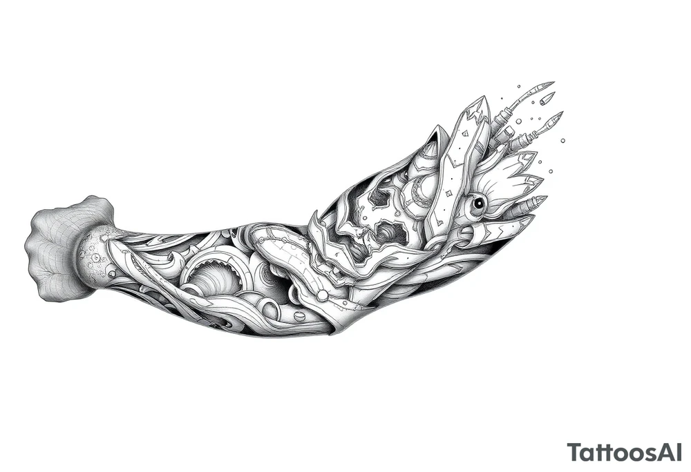 Underwater Atlantis arm sleeve tattoo idea