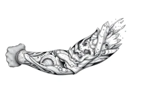 Underwater Atlantis arm sleeve tattoo idea