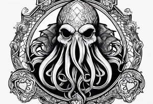 Long tattoo for arm. Cthulhu protecting a heart. Lovecraftian. tattoo idea