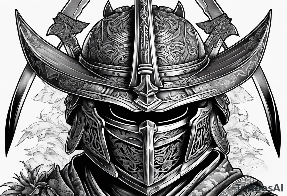 Ronin helmet with sword penetrating it tattoo idea