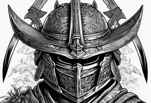 Ronin helmet with sword penetrating it tattoo idea