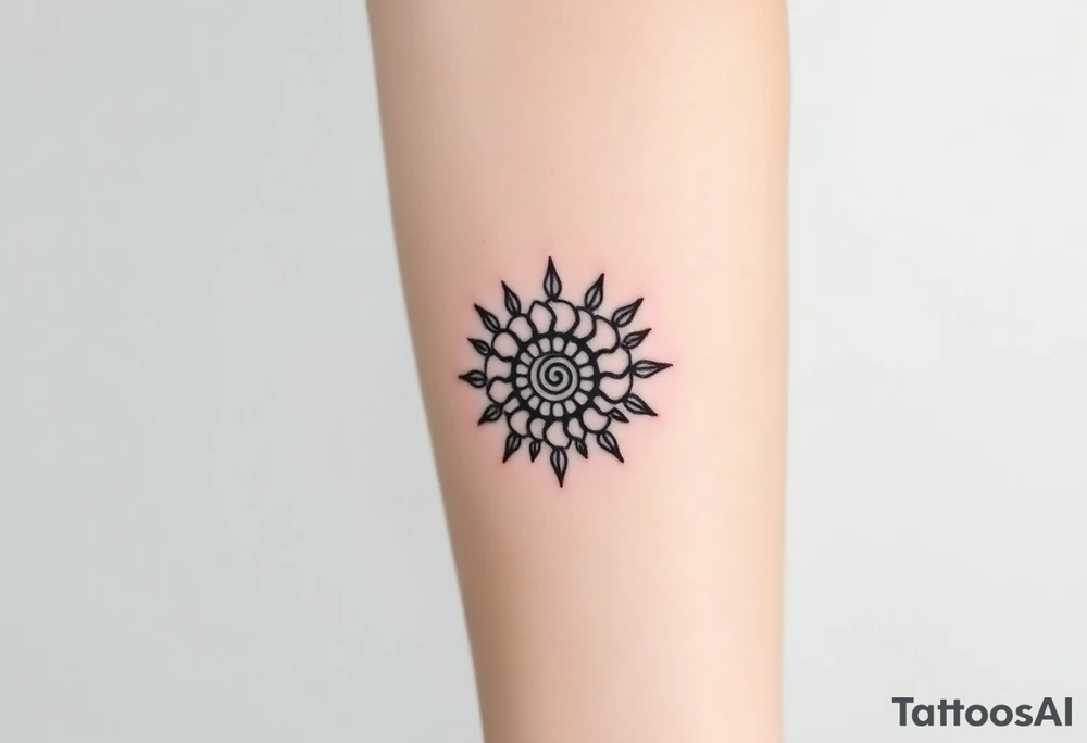 Fibonacci spiral shell sun tattoo idea