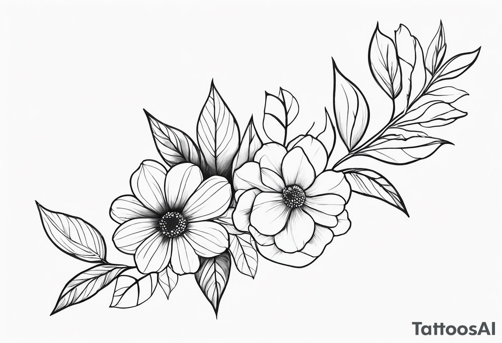 Verticle arm placement of soft flowers and leaves forearm tattoo idea