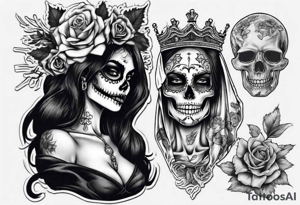 santa la muerta with money and crown
on card tattoo idea