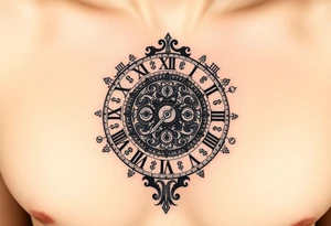 vintage roman numerals within ornate clockwork mechanism tattoo idea