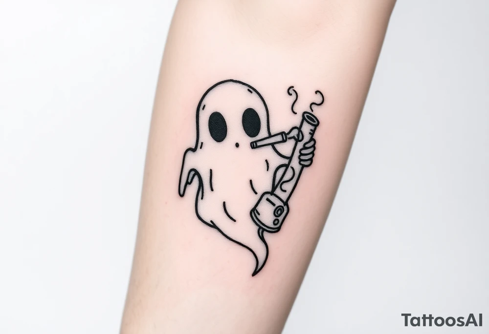 Cute ghost smoking a bong tattoo idea