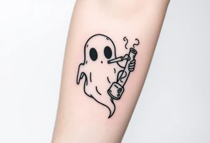 Cute ghost smoking a bong tattoo idea