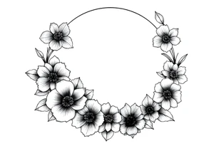 moon-shaped diferent flowers tattoo idea