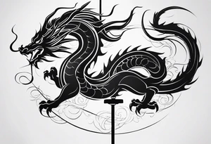 oriental dragon wrapped around narrow pole tattoo idea