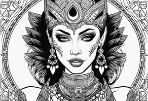 kali, alien goddess, valkrye, pirate, zenza, lotus, wing, pachamama, skull, black panther tattoo idea