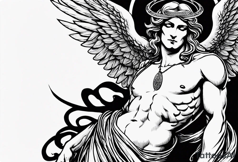 Headless Angel with Halo, Holding Devil's Head in he's Right Arm tattoo idea
