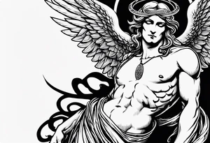 Headless Angel with Halo, Holding Devil's Head in he's Right Arm tattoo idea