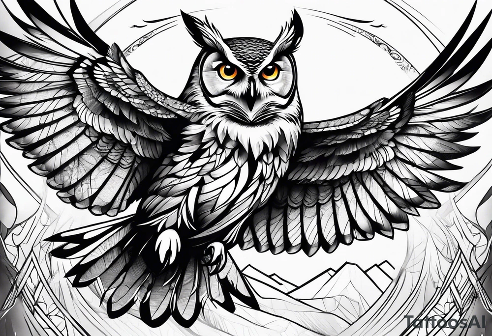 Majestic owl in flight tattoo idea