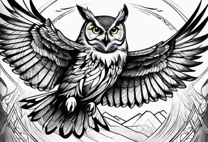 Majestic owl in flight tattoo idea