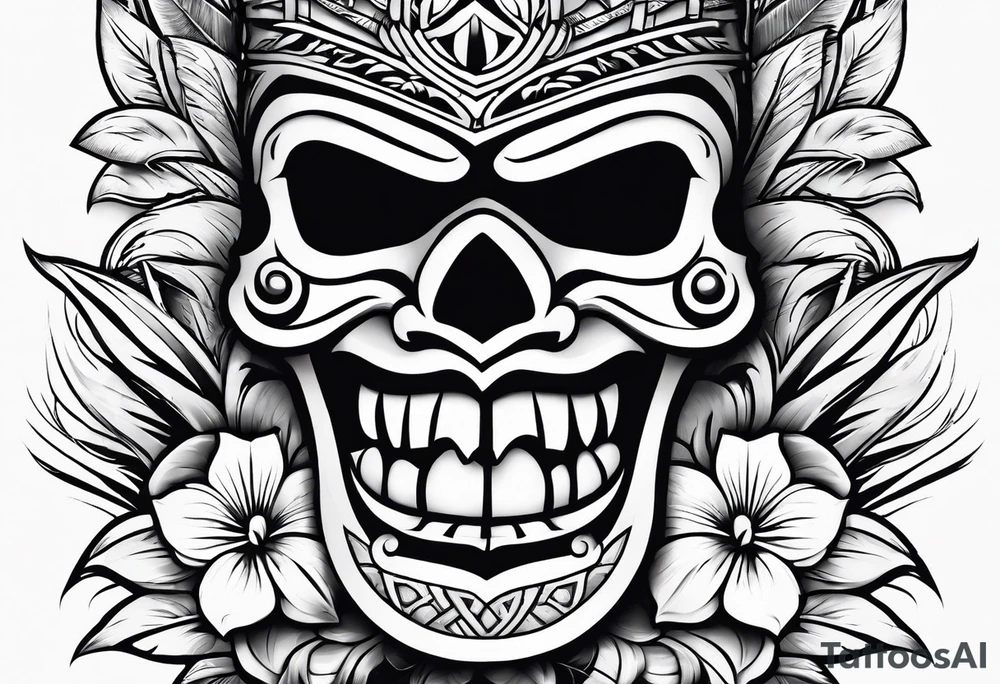 Hawaiian tiki with flowers tattoo idea
