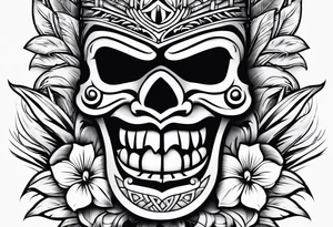 Hawaiian tiki with flowers tattoo idea