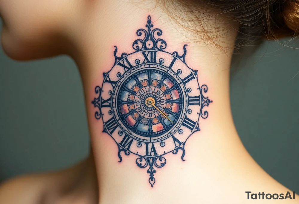 vintage roman numerals within ornate clockwork mechanism tattoo idea