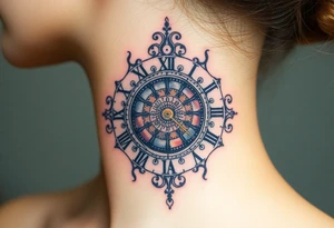 vintage roman numerals within ornate clockwork mechanism tattoo idea