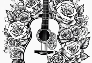 Acoustic guitar treble clef, roses, butterflies on the side tattoo idea